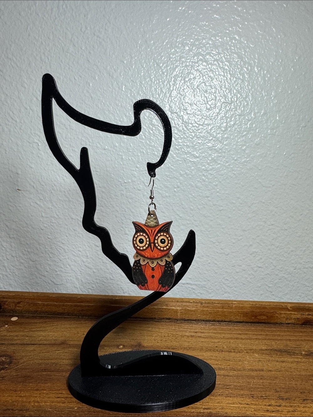 Handcrafted Orange Owl 🦉 Wooden Earrings